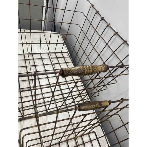 Vintage Metal Wire Locker Baskets Apple Pie Farmhouse Storage | Set of 2 - Picture 16 of 16